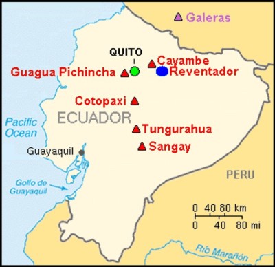 De Tungurahua maakt onderdeel uit van een hele zone van vulkanen 