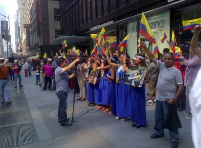 Tijdens een groot energie-congres in New York onlangs protesteerde ook al een groep Ecuadoranen tegen Chevron